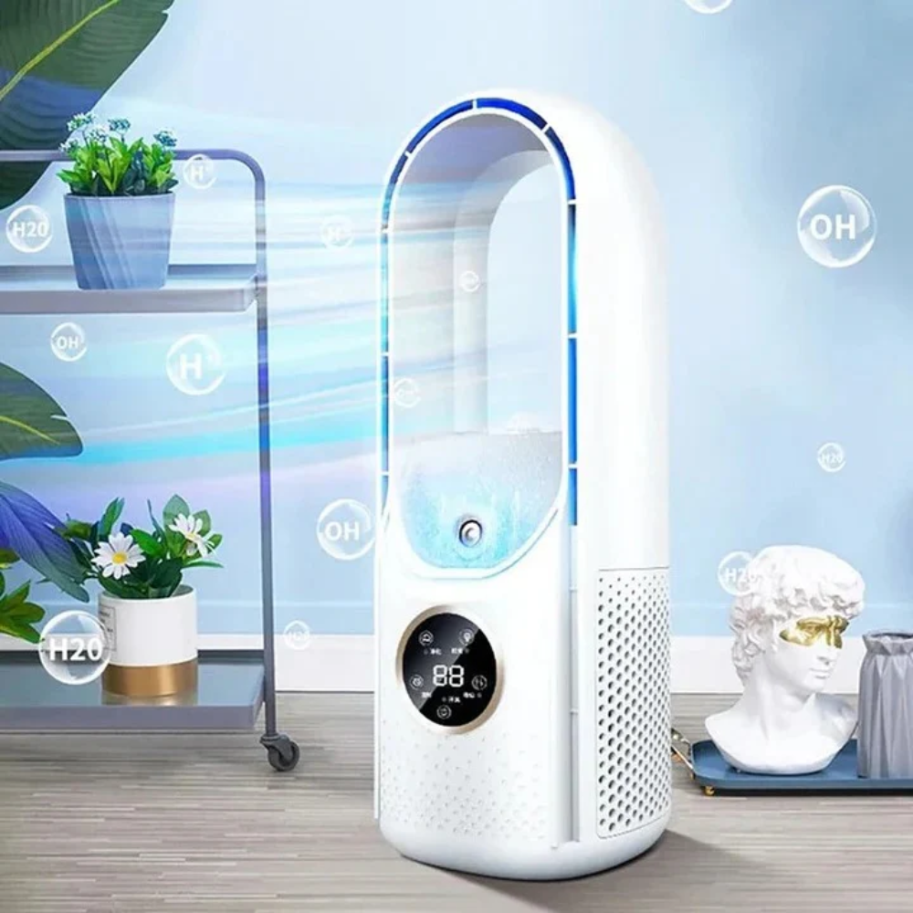 Bladeless Fan with Humidifying Mist and Night Light Mode