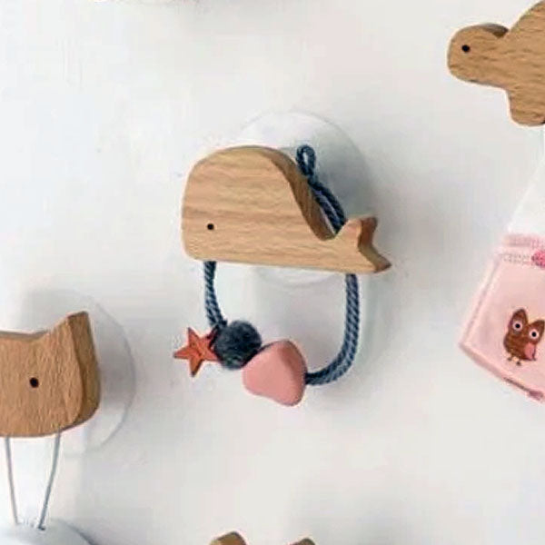 Wooden Animal Wall Hooks, Self-Adhesive or Screw Fixing