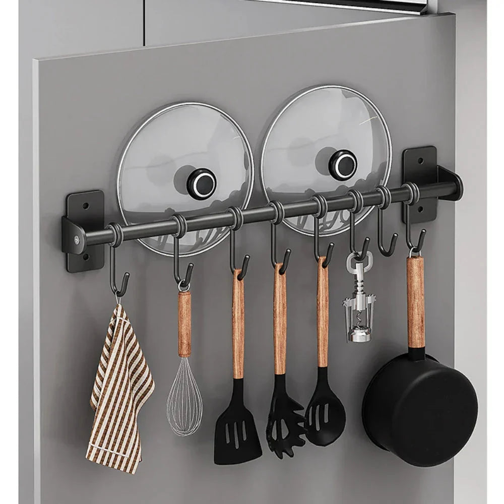 Wall Mounted Kitchen Utensil Rail with Sliding S Hooks