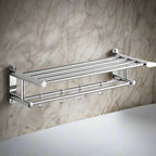 Stainless Steel Wall Towel Rack with Shelf and Hooks, 40 or 50 cm