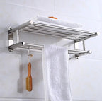 Stainless Steel Wall Towel Rack with Shelf and Hooks, 40 or 50 cm