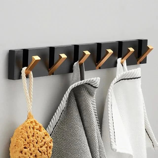 Folding Wall Hook Rail in Aluminium, 2 to 6 Hooks