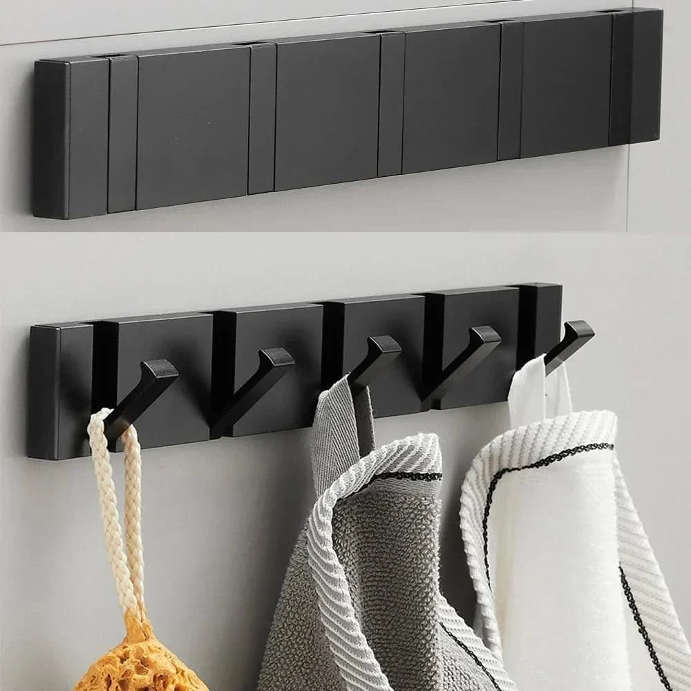 Folding Wall Hook Rail in Aluminium, 2 to 6 Hooks