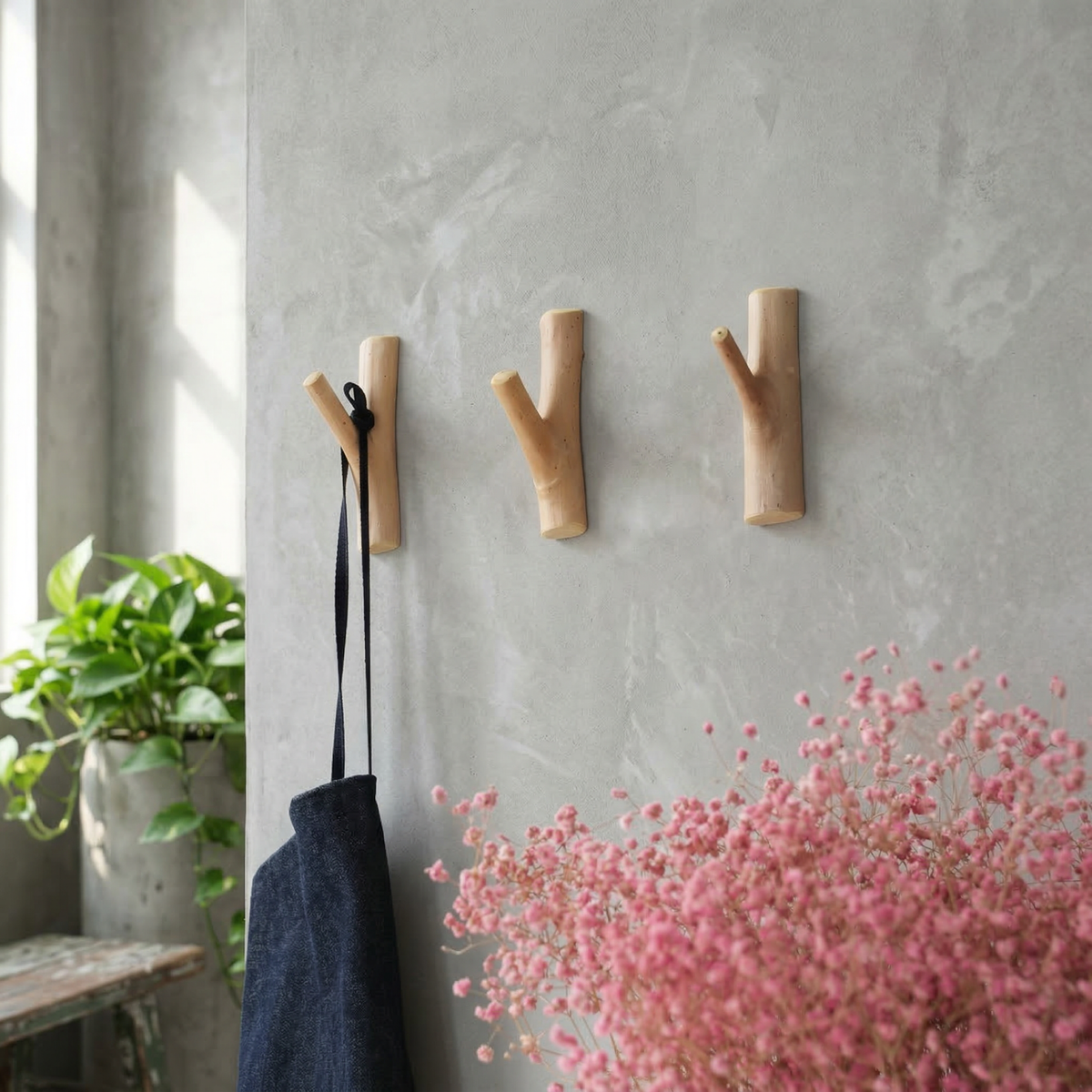 Boho Branch Wall Hook with Self-Adhesive Mounting, No Drilling