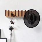 Piano Key Wall Coat Rack with Folding Hooks, Walnut and Beech