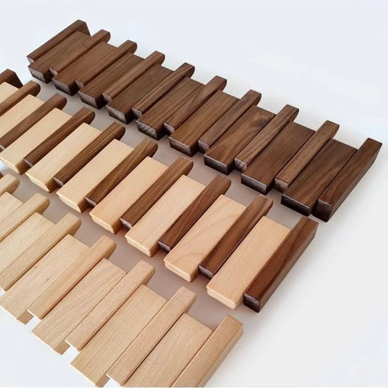 Piano Key Wall Coat Rack with Folding Hooks, Walnut and Beech
