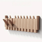 Piano Key Wall Coat Rack with Folding Hooks, Walnut and Beech