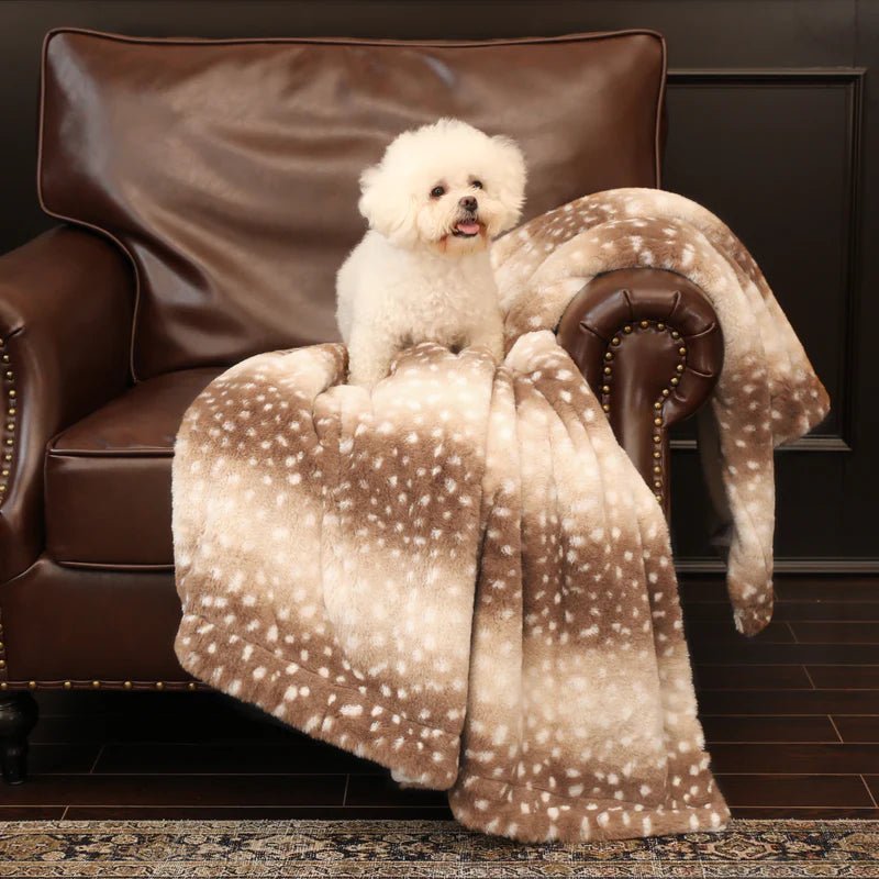 Reversible Plush Throw with Stag Print, Natural or Grey