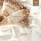 Reversible Plush Throw with Stag Print, Natural or Grey