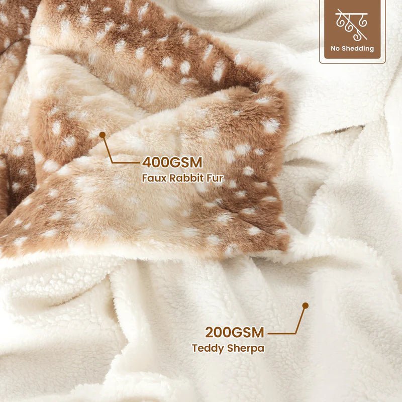 Reversible Plush Throw with Stag Print, Natural or Grey