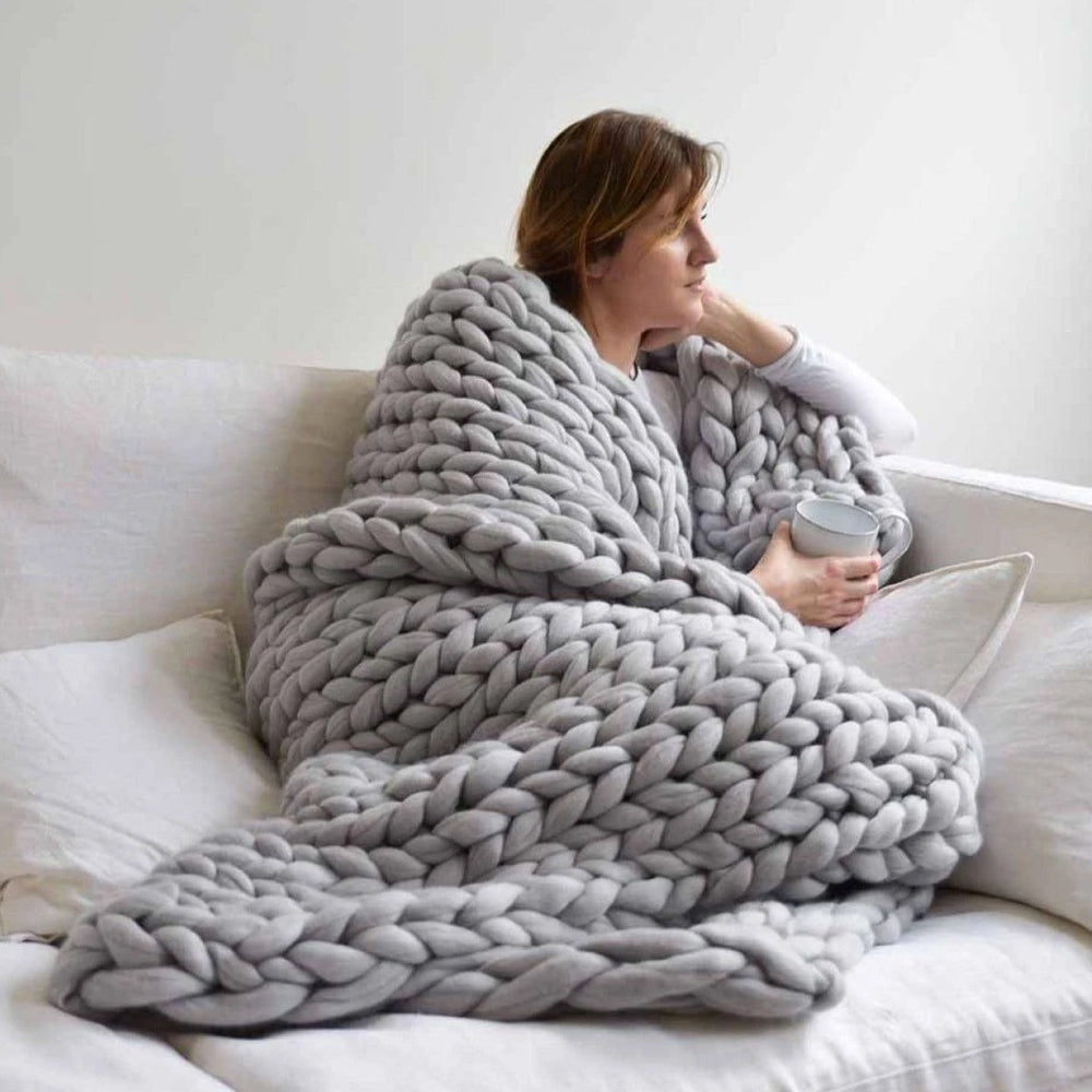 Hand-Knitted Chunky Throw, Nine Colours, Scandi Style