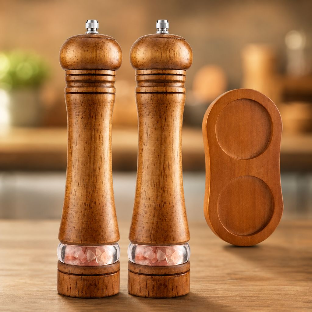 Wooden Spice Mill with Adjustable Grinder and View Window