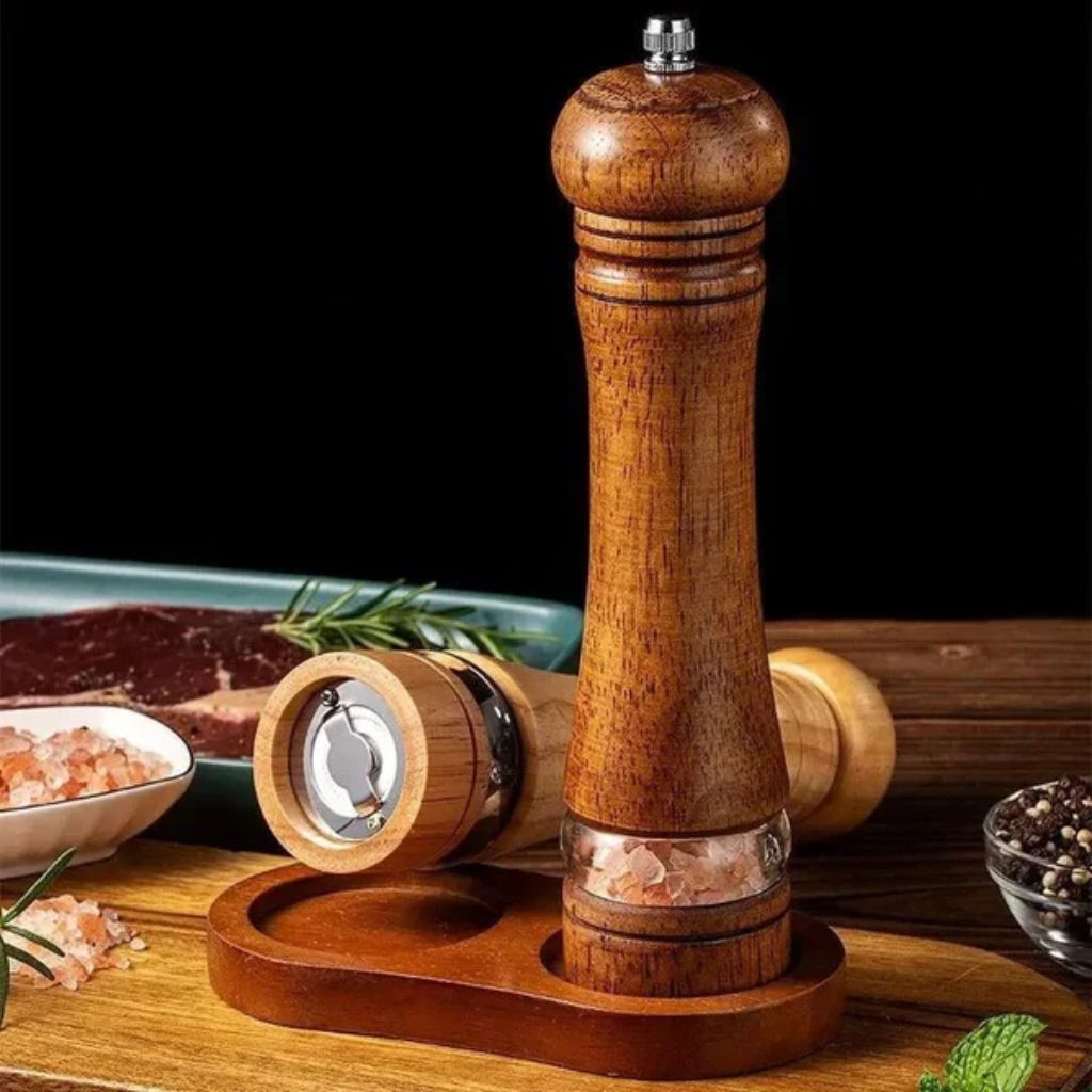 Wooden Spice Mill with Adjustable Grinder and View Window