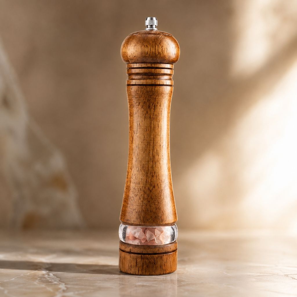 Wooden Spice Mill with Adjustable Grinder and View Window