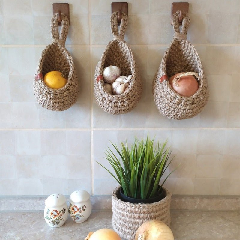 Hand-Woven Hemp Rope Hanging Baskets, Three Sizes