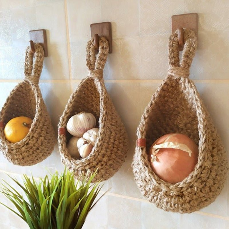 Hand-Woven Hemp Rope Hanging Baskets, Three Sizes