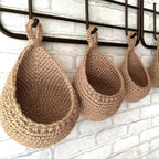 Hand-Woven Hemp Rope Hanging Baskets, Three Sizes