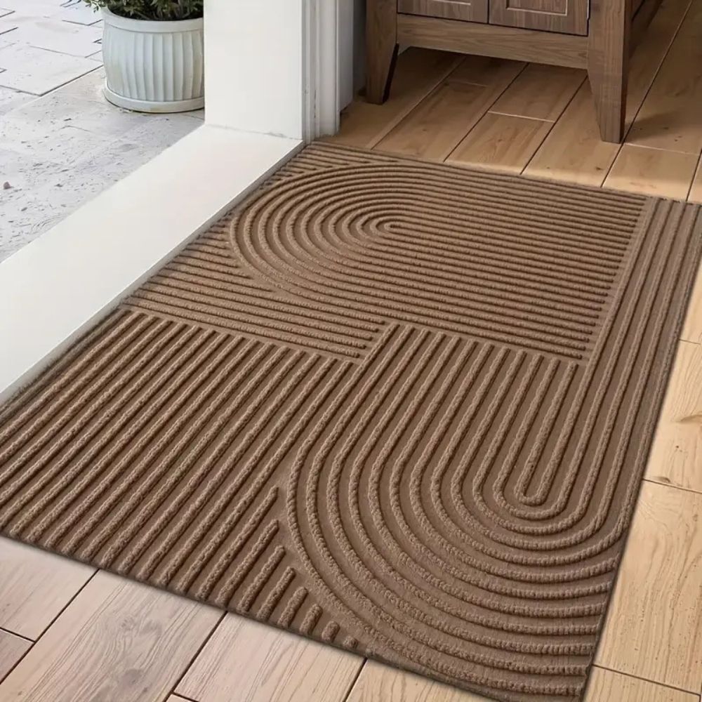 Ribbed PVC Doormat with Geometric Arch Pattern