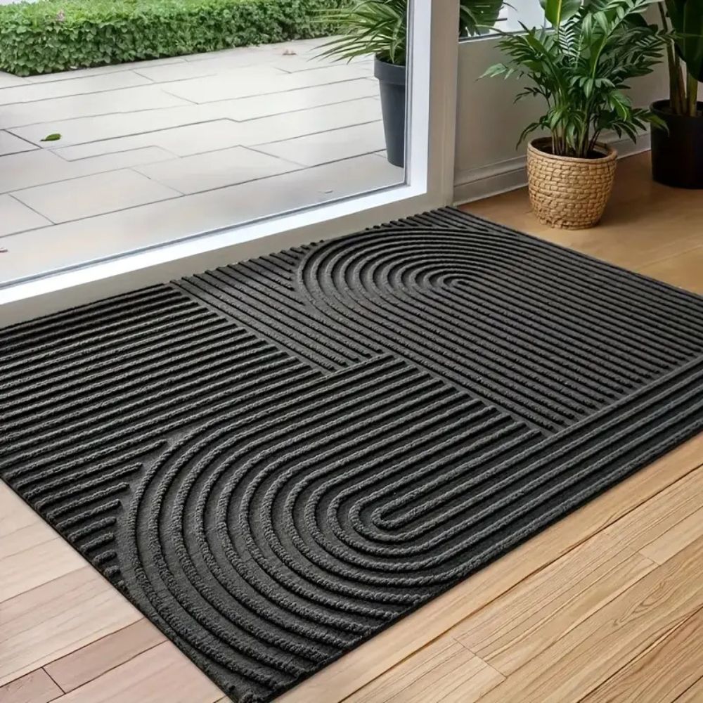 Ribbed PVC Doormat with Geometric Arch Pattern