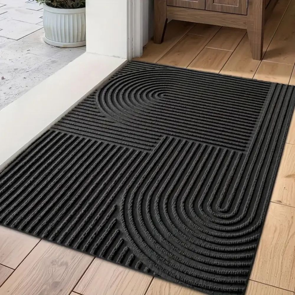 Ribbed PVC Doormat with Geometric Arch Pattern