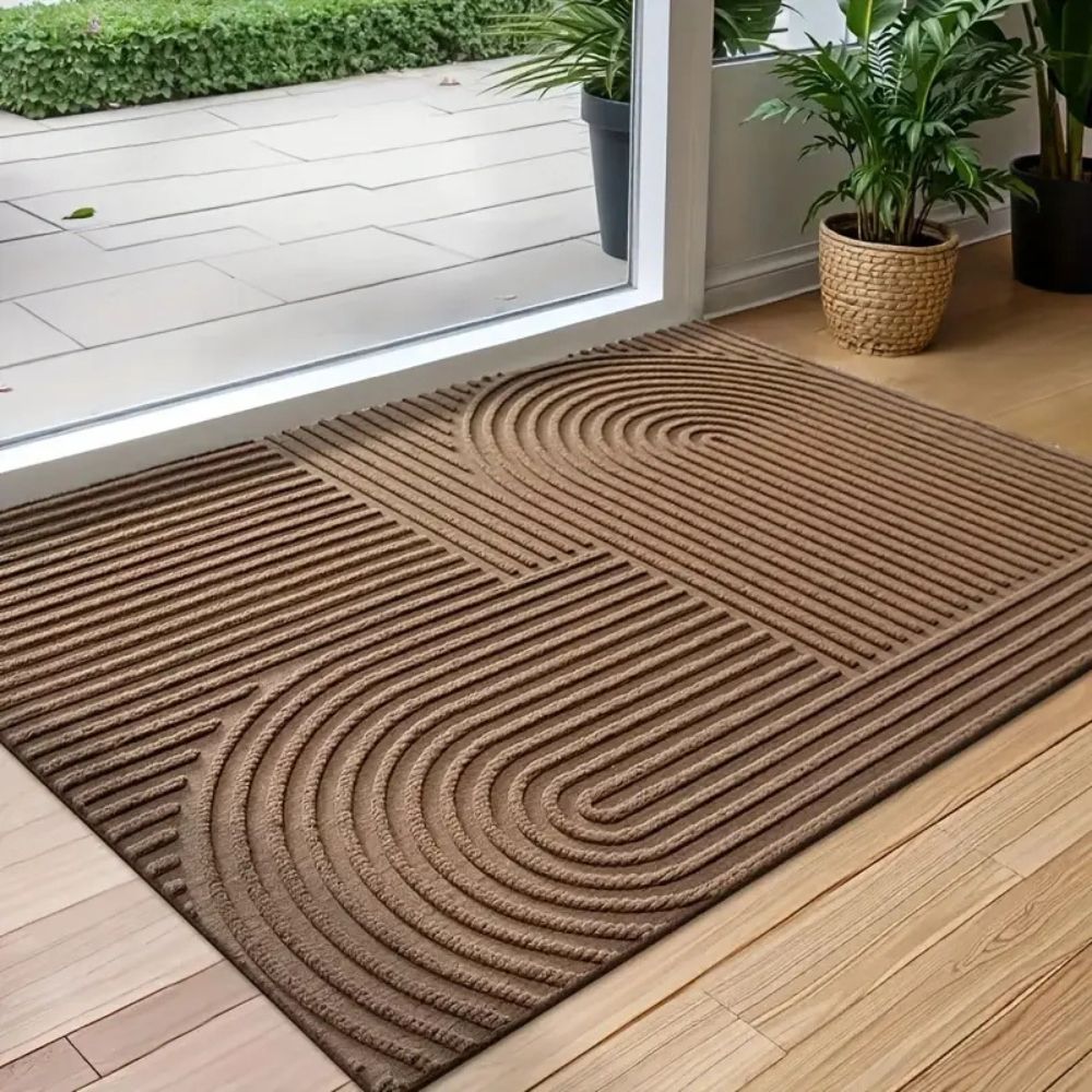 Ribbed PVC Doormat with Geometric Arch Pattern