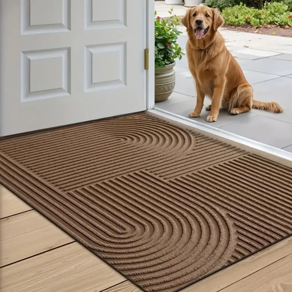 Ribbed PVC Doormat with Geometric Arch Pattern