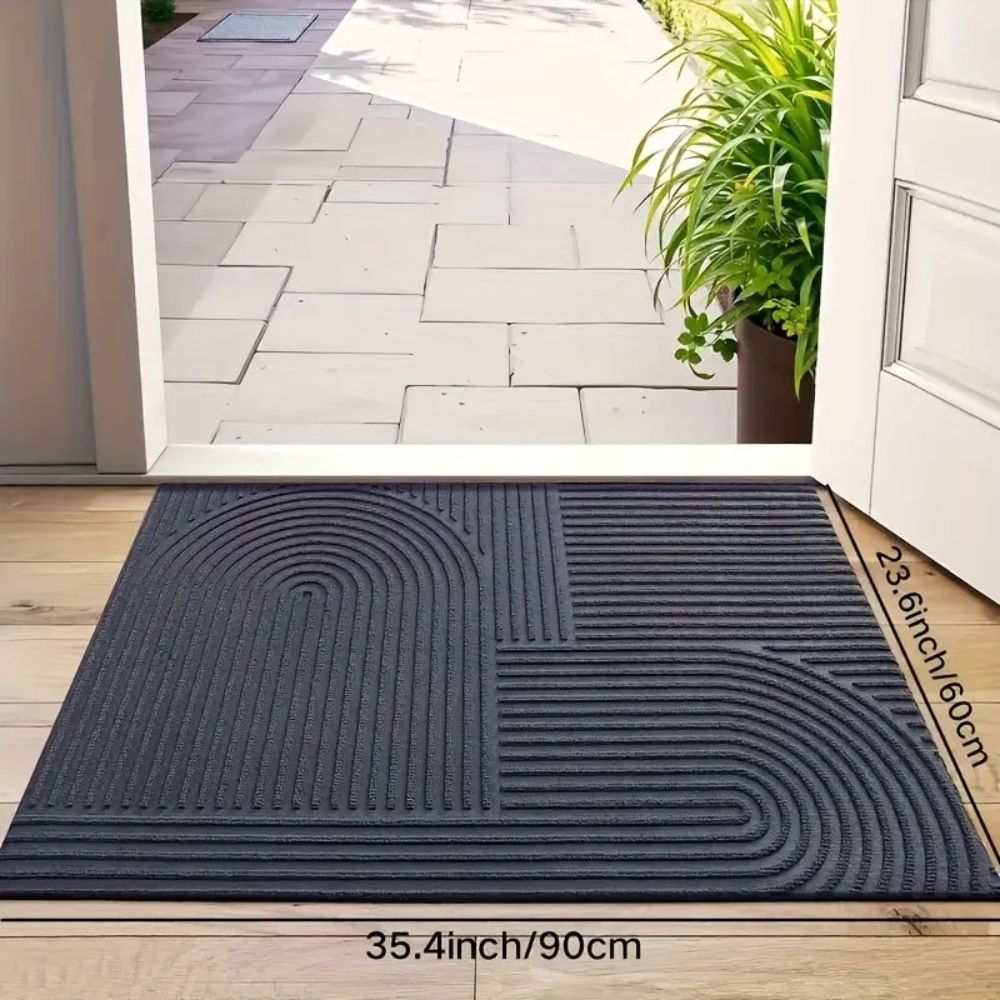 Ribbed PVC Doormat with Geometric Arch Pattern