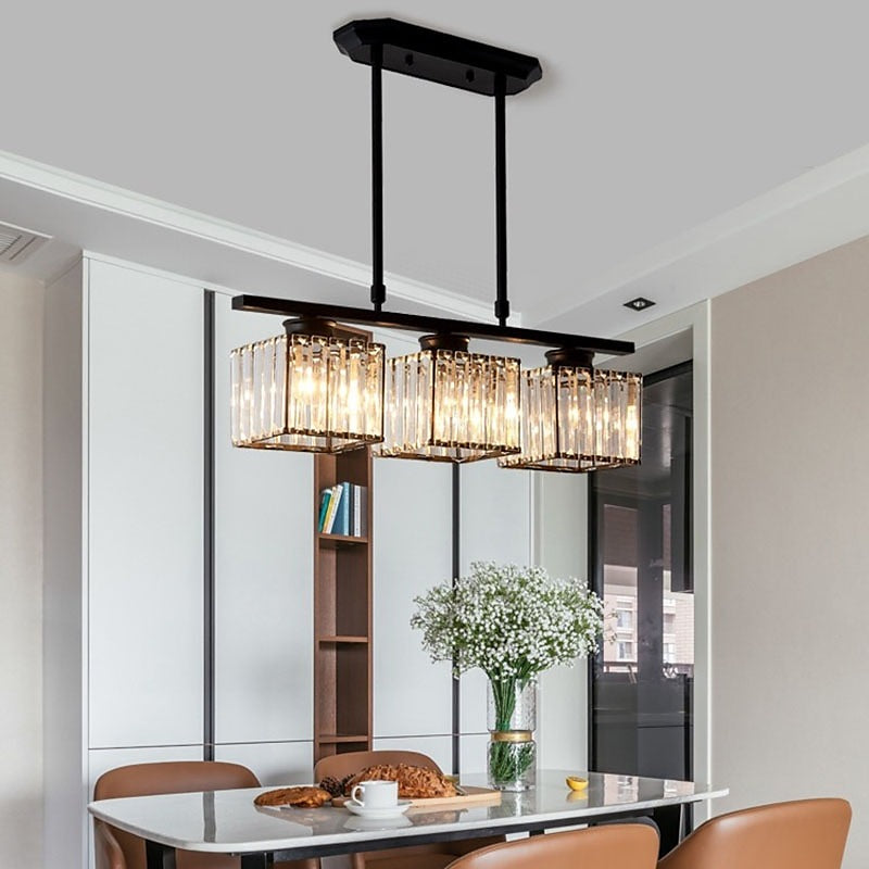 Glass and Iron 3 or 4 Light Pendant, Adjustable 35-70cm