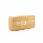 Scandinavian Digital Alarm Clock with Thermometer, Wood Case