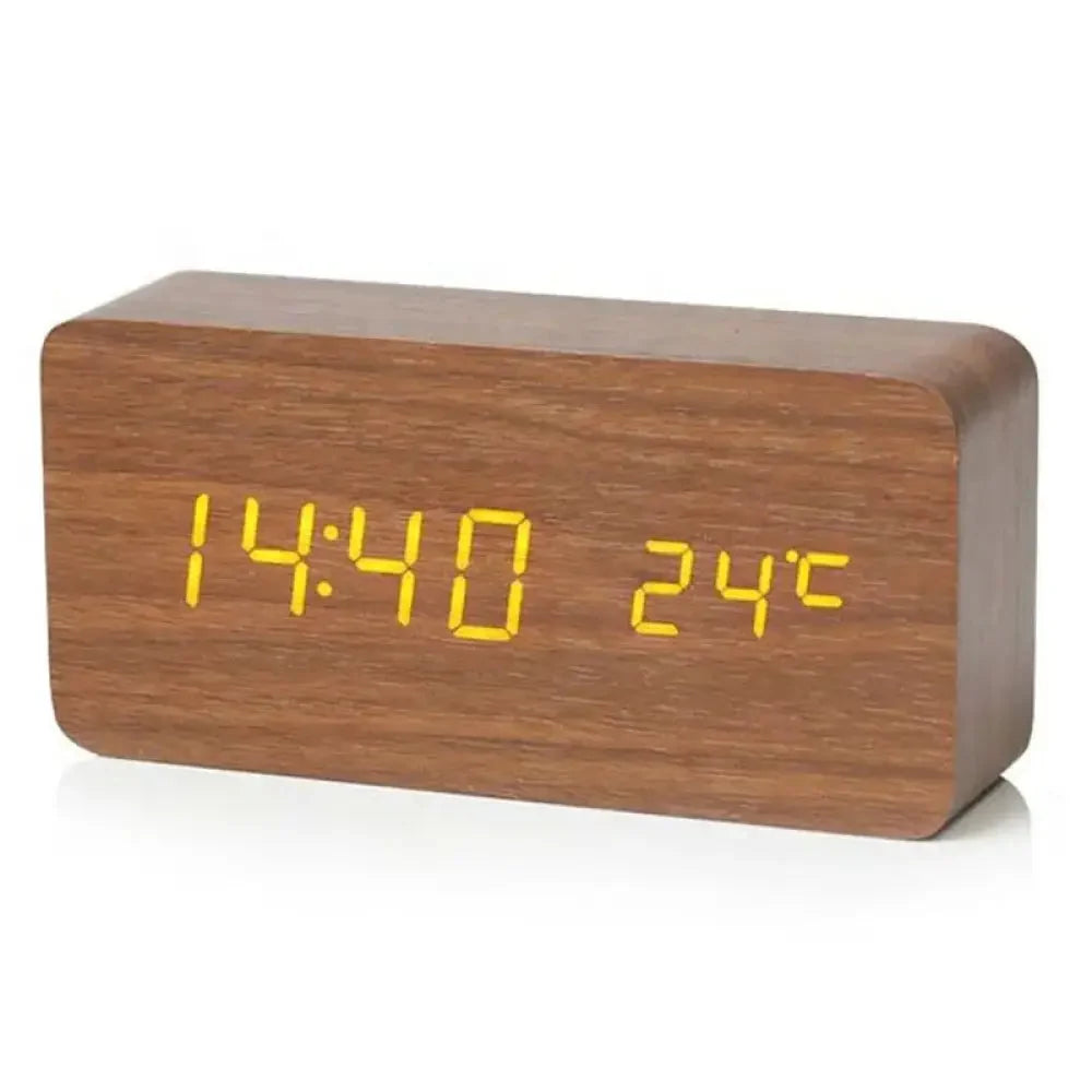 Scandinavian Digital Alarm Clock with Thermometer, Wood Case