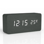 Scandinavian Digital Alarm Clock with Thermometer, Wood Case