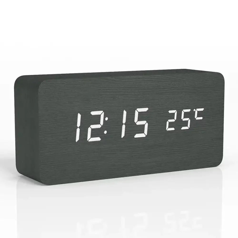 Scandinavian Digital Alarm Clock with Thermometer, Wood Case