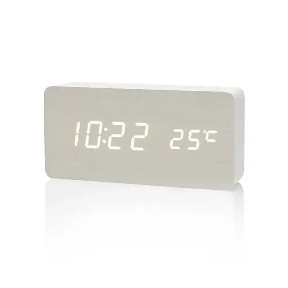 Scandinavian Digital Alarm Clock with Thermometer, Wood Case