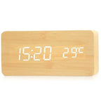 Scandinavian Digital Alarm Clock with Thermometer, Wood Case