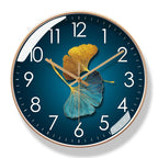 Silent Quartz Wall Clock with Ginkgo Leaf Dial and Gold-Tone Frame
