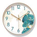 Silent Quartz Wall Clock with Ginkgo Leaf Dial and Gold-Tone Frame