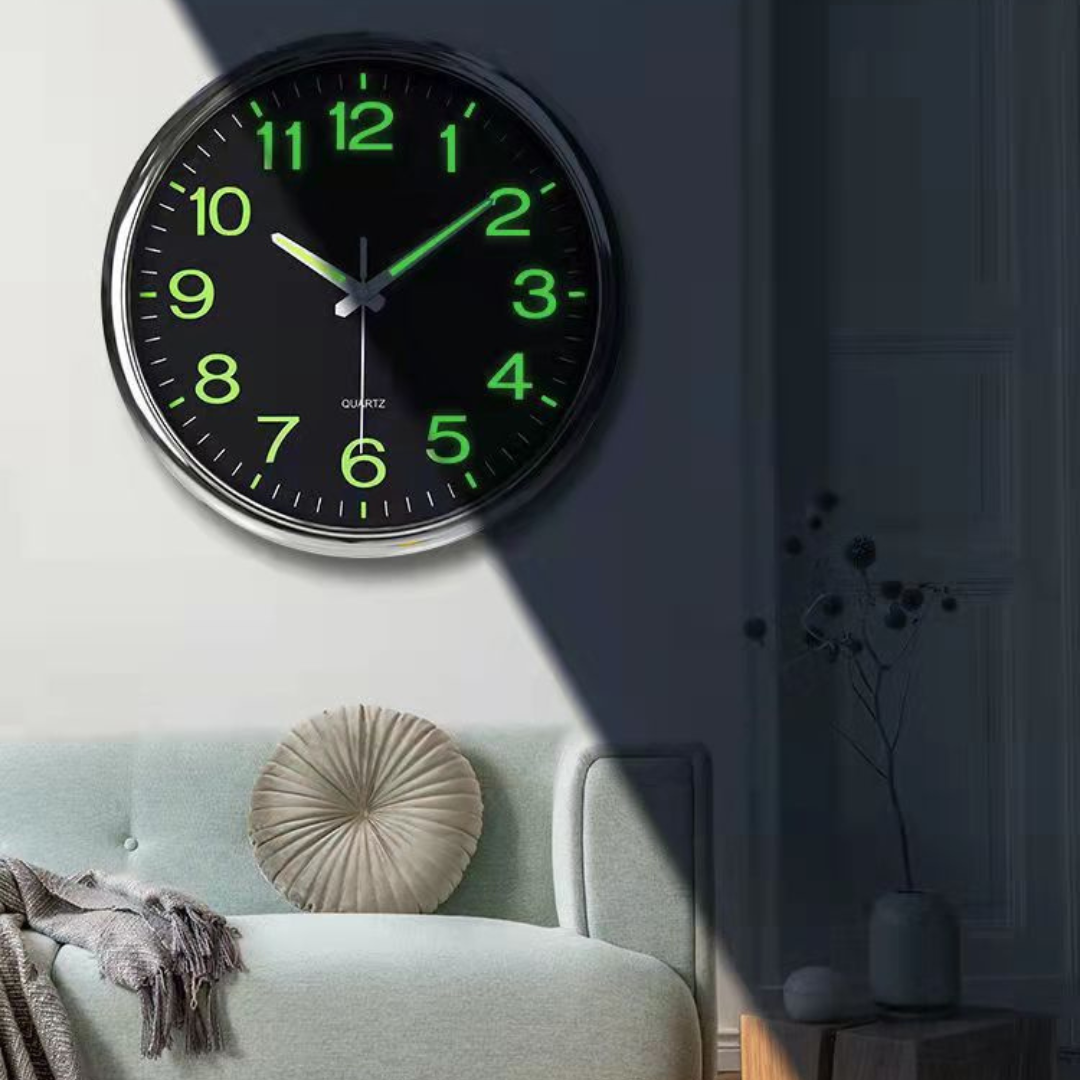 Round Quartz Wall Clock with Glow-in-the-Dark Numerals, 30 cm
