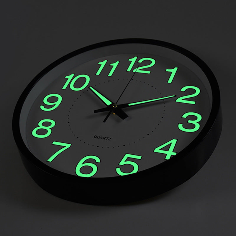 Round Quartz Wall Clock with Glow-in-the-Dark Numerals, 30 cm