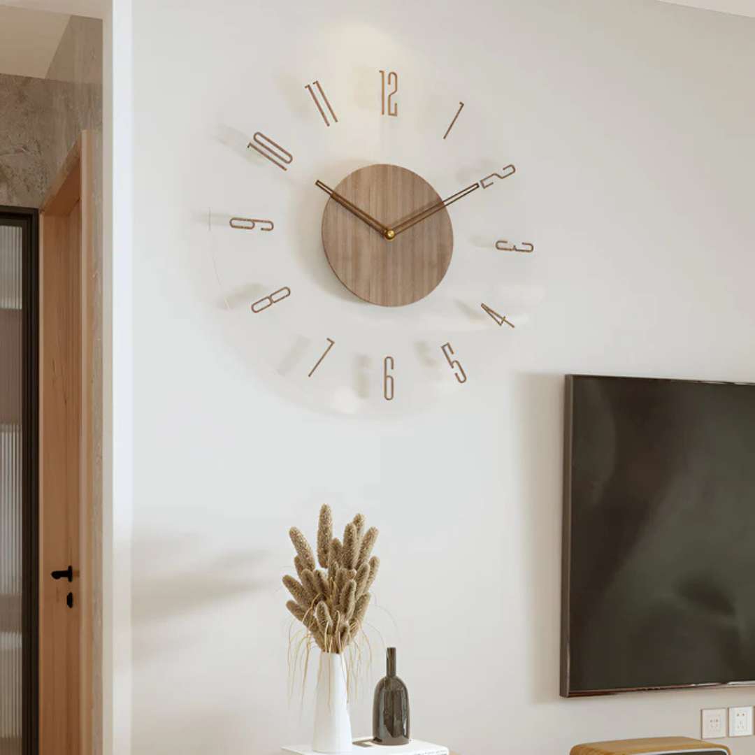 Scandi Acrylic and Wood Wall Clock with Silent Quartz Movement