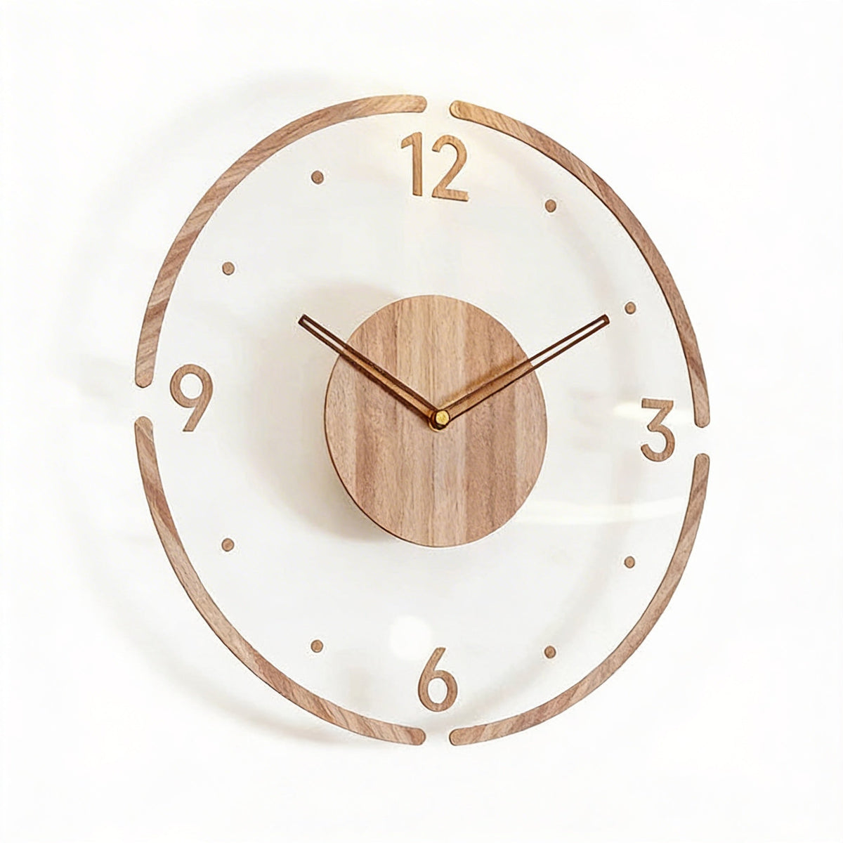 Scandi Wall Clock 35 cm, Silent Quartz Movement, Wood Tone