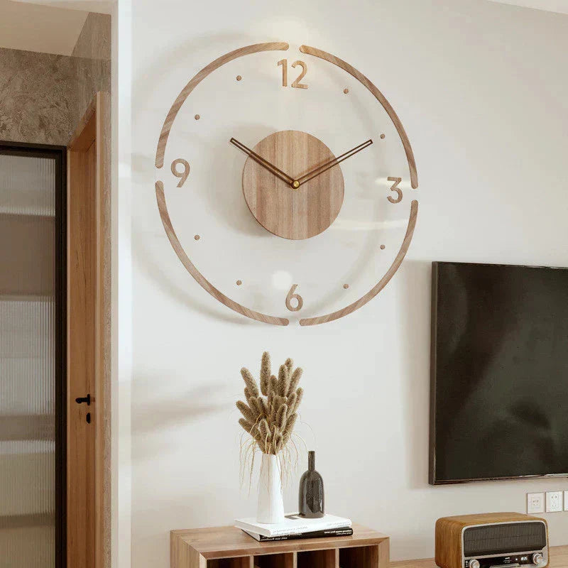 Scandi Wall Clock 35 cm, Silent Quartz Movement, Wood Tone