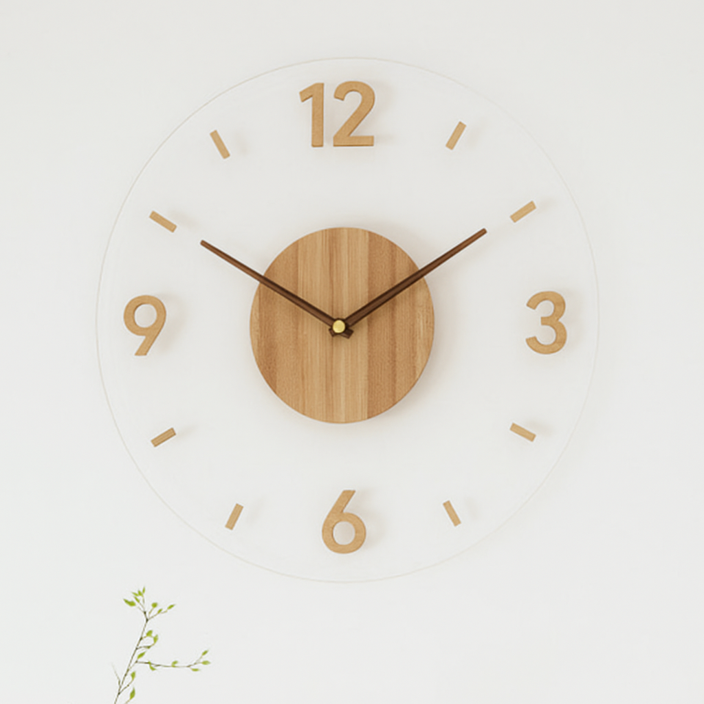Scandi Wall Clock 35 cm, Silent Quartz Movement, Wood Tone