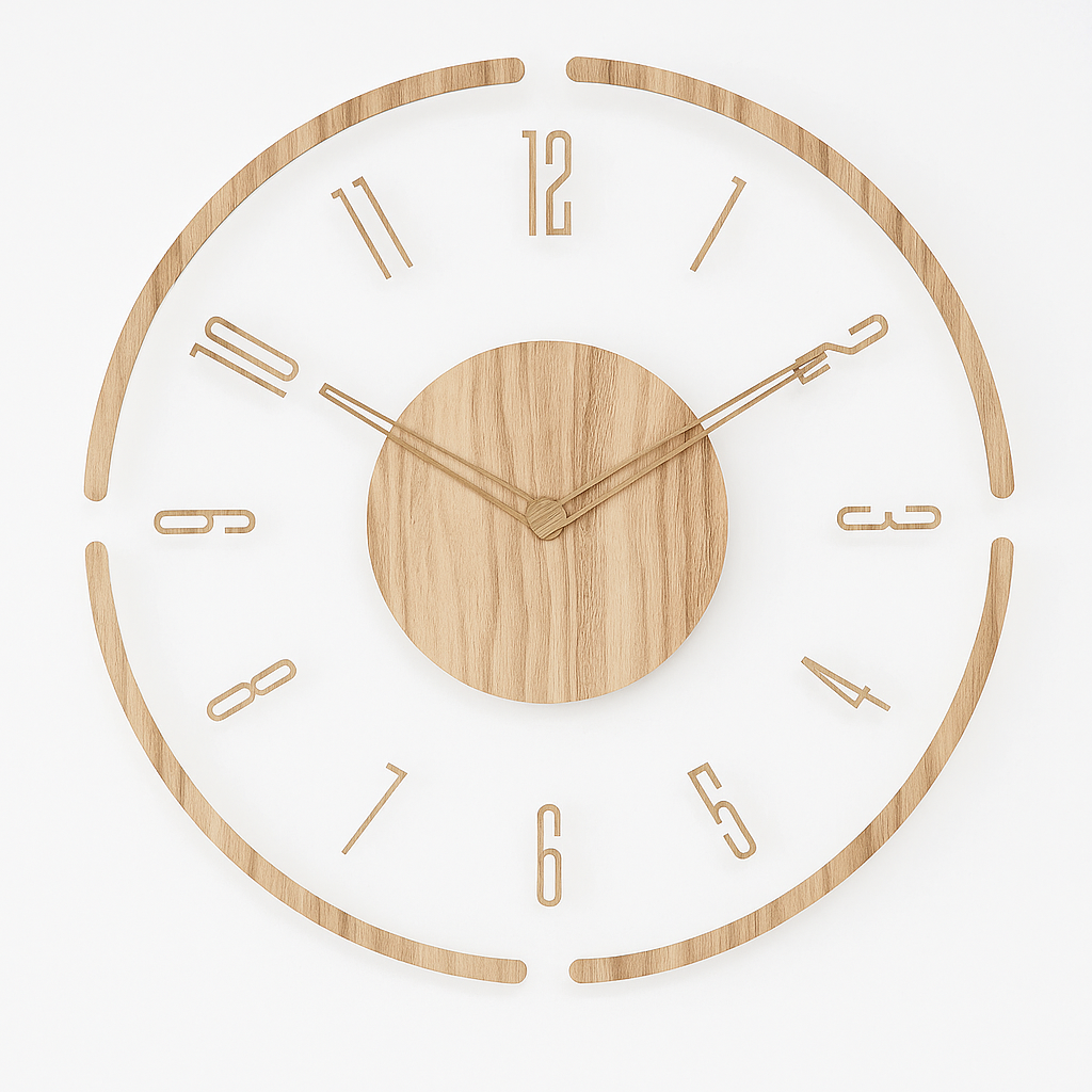 Scandi Wall Clock 35 cm, Silent Quartz Movement, Wood Tone