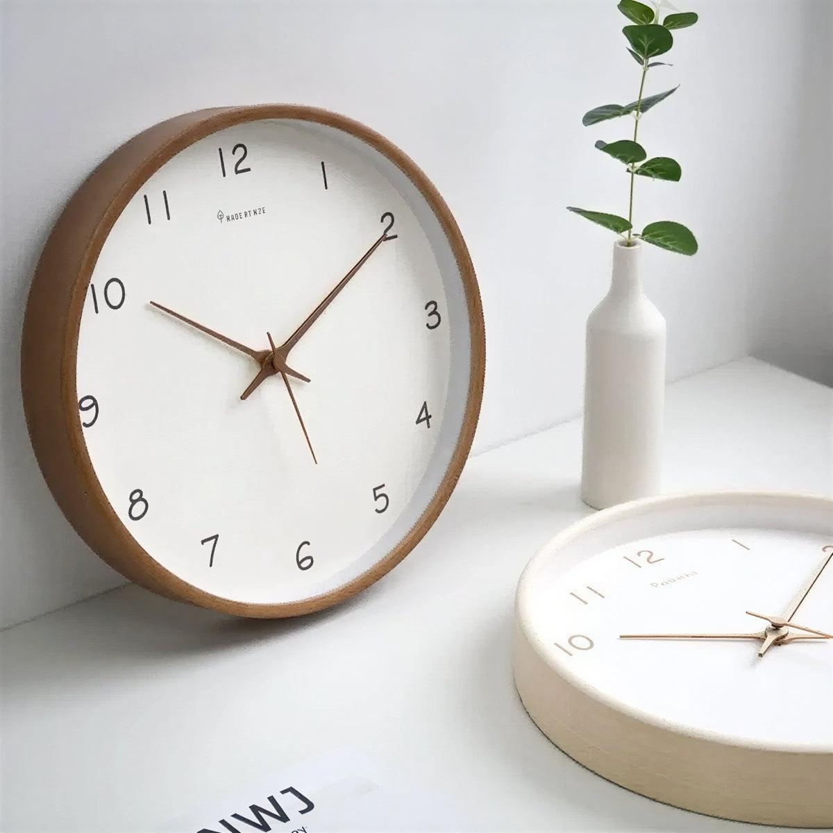Scandi Wall Clock with Wood Frame and Silent Sweep, 25 cm