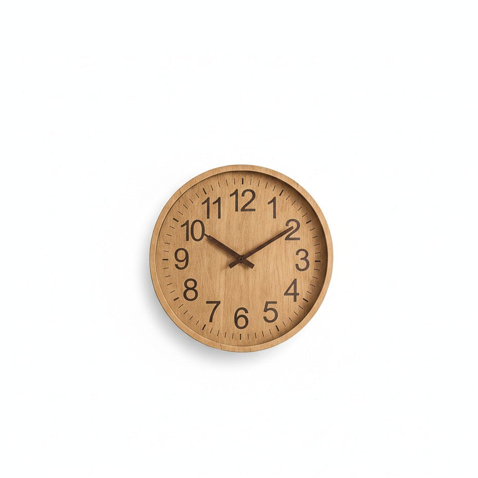 Scandi Wall Clock with Wooden Dial and Silent Movement