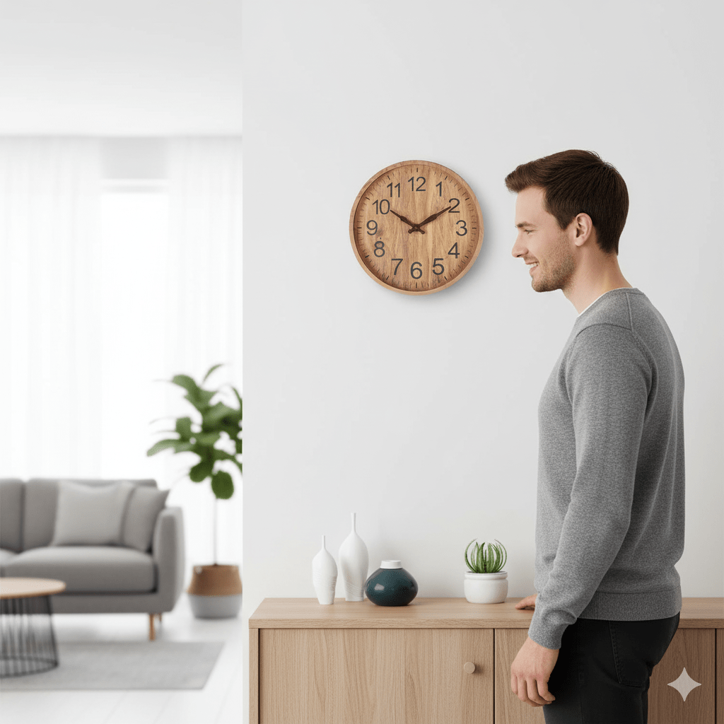 Scandi Wall Clock with Wooden Dial and Silent Movement