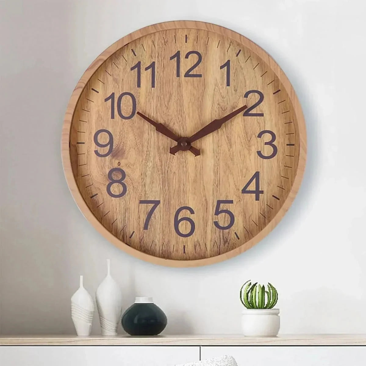 Scandi Wall Clock with Wooden Dial and Silent Movement