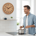 Scandi Wall Clock with Wooden Dial and Silent Movement