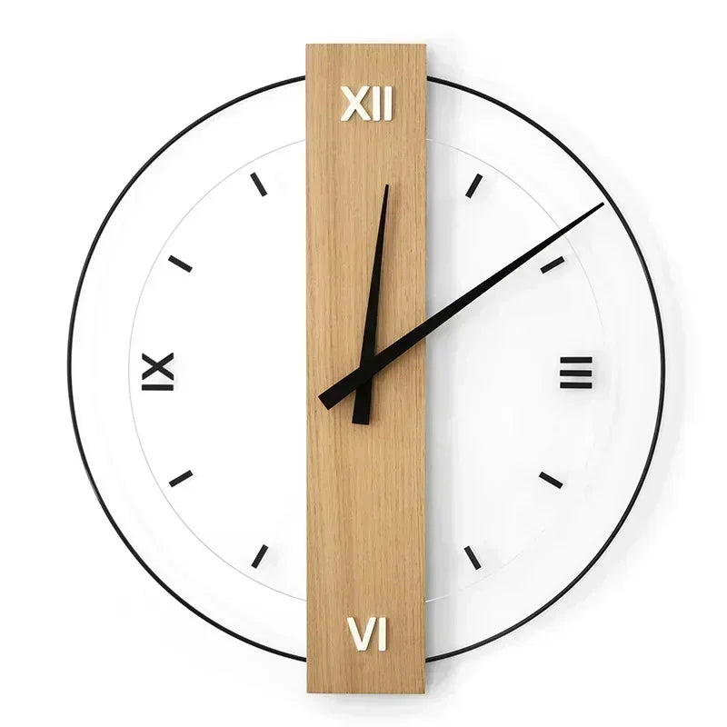 Scandi Oak and Acrylic Wall Clock with Black Hands