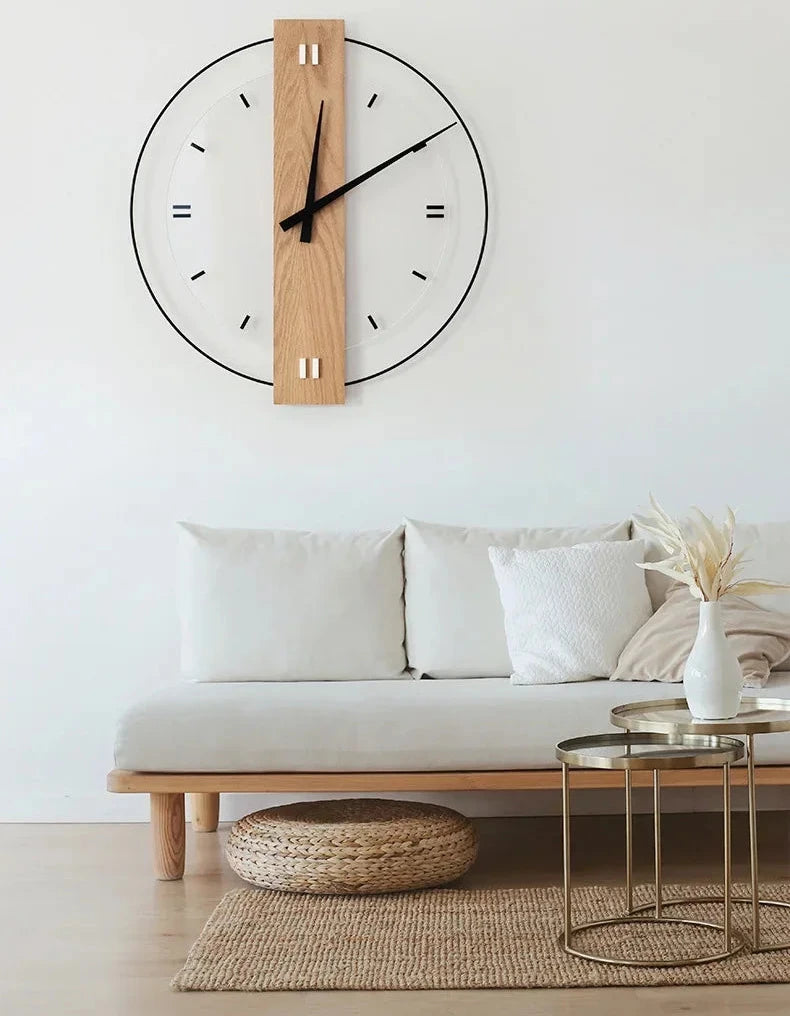 Scandi Oak and Acrylic Wall Clock with Black Hands